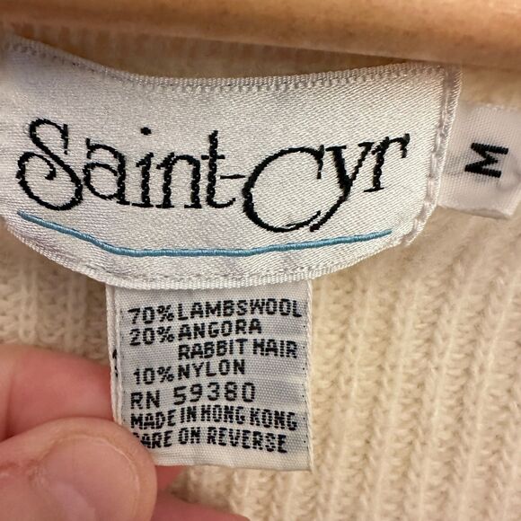 Saint Cyr Vintage Cream Wool Angora Blend Cableknit 4 Button Cardigan Size M - Picture 6 of 8